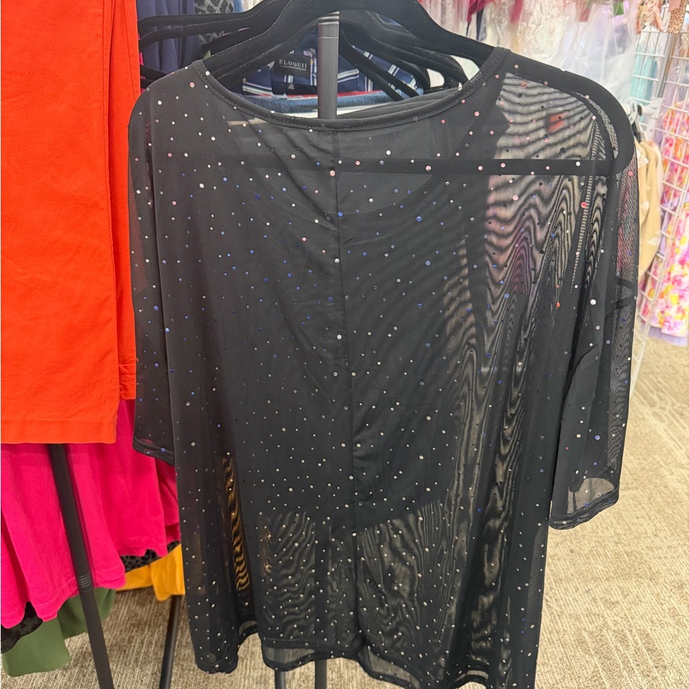 Black Sheer Studded Women's Top - Picture 6 of 6